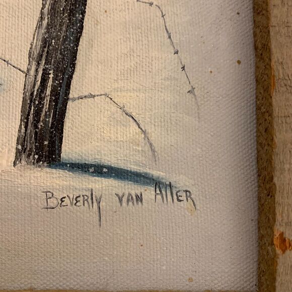 Original‎ Oil Painting Snowy Landscape Country Barn Sky Wood Frame 14x17 - Picture 4 of 11